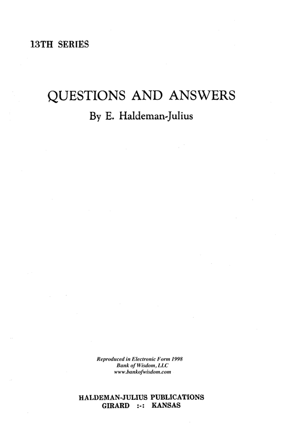 Questions And Answers, Vol. 13.